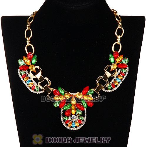 Chunky Gold Chain Resin Rhinestone Costume Jewelry Necklace 