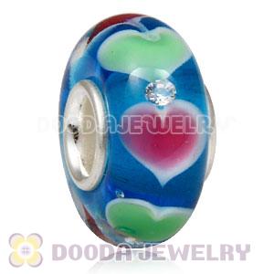 Handmade European Heart Glass Beads Inside Cubic Zirconia In 925 Silver Core 