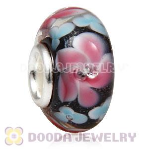 Handmade European Flower Blossom Glass Beads Inside Cubic Zirconia In 925 Silver Core 