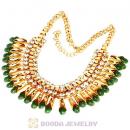 Imitation Jade Rhinestone Crystal Costume Jewelry Bib Necklace