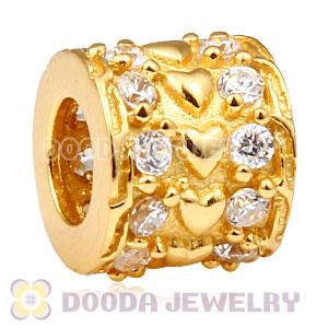 Gold Plated European Style Silver Beads with Clear Stone