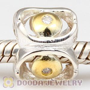 European Style Silver Beads Gold Plated annulus with Stone