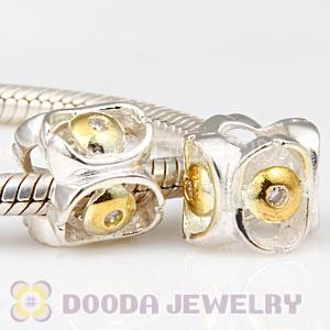 European Style Silver Beads Gold Plated annulus with Stone