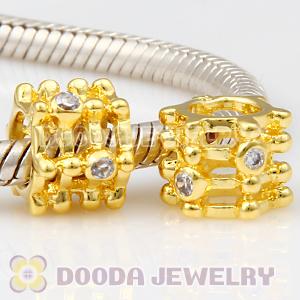 Gold Plated European Style Silver Beads with Stone