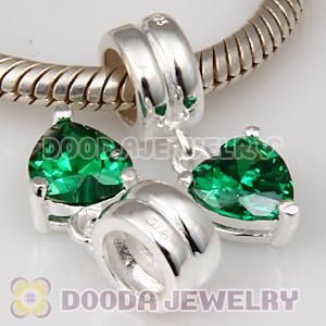 925 Sterling Silver European Beads Dangle Green Stone