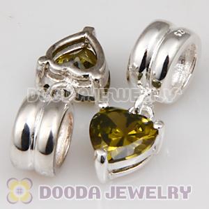 925 Sterling Silver European Charms Dangle Green Heart