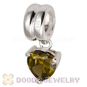925 Sterling Silver European Charms Dangle Green Heart
