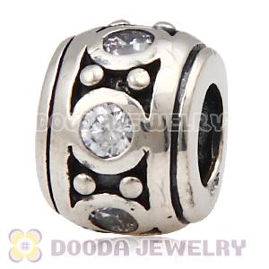 Solid Sterling Silver Charm Jewelry Beads with Clear Stone