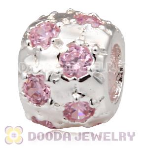 925 Sterling Silver Beads with Pink Stone fit European Lovecharmlinks Bracelet