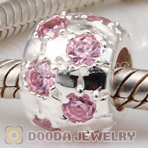 925 Sterling Silver Beads with Pink Stone fit European Lovecharmlinks Bracelet