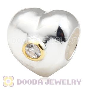 European Style Silver Heart Beads Gold Plated Circle with Stone