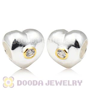 European Style Silver Heart Beads Gold Plated Circle with Stone