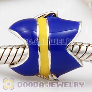 925 Sterling Silver Charm Jewelry Beads Enamel Dark Blue Tropical Fish