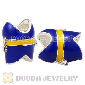 925 Sterling Silver European Style Beads Enamel Dark Blue Tropical Fish