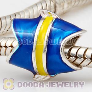 925 Sterling Silver Charm Jewelry Beads Enamel Blue Fish