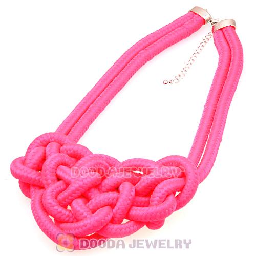 Handmade Weave Fluorescence Pink Cotton Rope Bib Necklaces