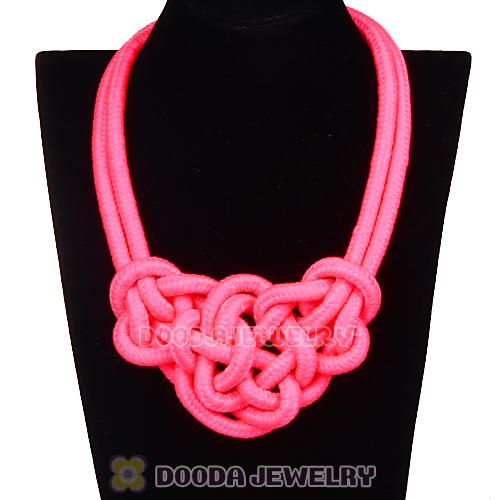 Handmade Weave Fluorescence Pink Cotton Rope Bib Necklaces