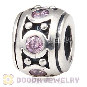 S925 Sterling Silver Charm Jewelry Beads with Pink Stone