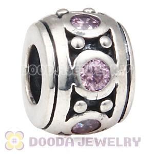 S925 Sterling Silver European Style Beads with Pink Stone