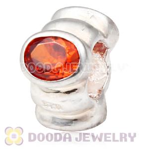 S925 Sterling Silver Charm Jewelry Beads with Orange Stone
