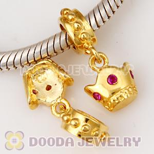 Gold Plated European Style 925 Silver Beads Dangle Crown with Stone