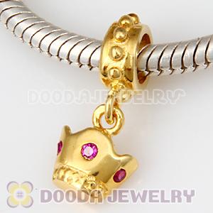 Gold Plated European Style 925 Silver Beads Dangle Crown with Stone