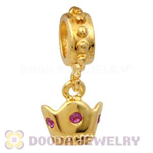 Gold Plated Charm Jewelry 925 Silver Beads Dangle Crown with Stone