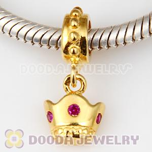 Gold Plated European Style 925 Silver Beads Dangle Crown with Stone