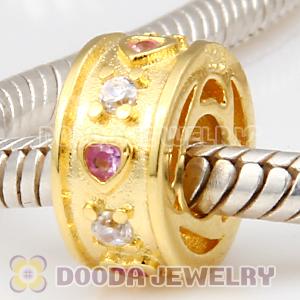 Gold Plated European Style Silver Beads with Stone