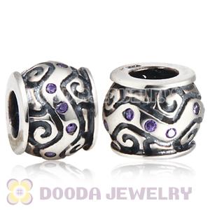 European Style Silver Beads with Purple Stone