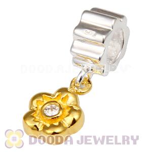 Charm Jewelry 925 Silver Beads Dangle Gold Plated Flower with Stone