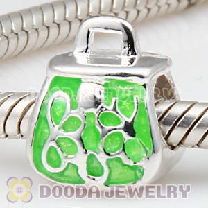 925 Sterling Silver Charm Jewelry Bead Enamel Green Handbag