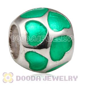 925 Sterling Silver European Style Charms Enamel Green Love and Love