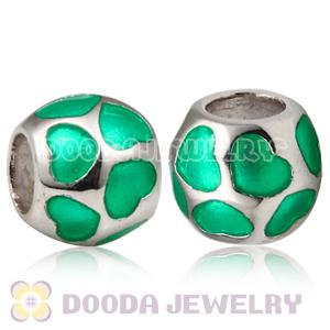 925 Sterling Silver European Style Charms Enamel Green Love and Love