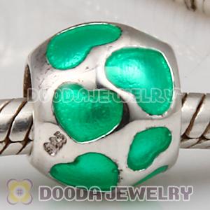 925 Sterling Silver European Style Charms Enamel Green Love and Love