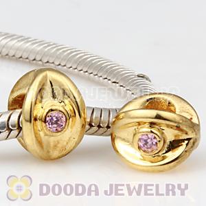 Gold Plated European Style Silver Eye Beads with Pink Stone