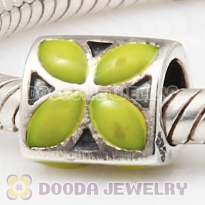 925 Sterling Silver 4 Petal Flower Bead with Yellow Enamel