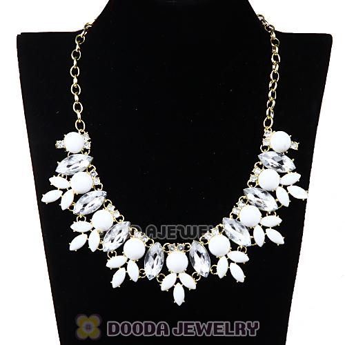 White Resin Rhinestone Crystal Marquess Fleur Flower Choker Bib Necklaces Wholesale