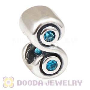 925 Sterling Silver European Tendril Spacer Beads With Aquamarine CZ Stone Wholesale