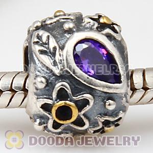 European Style Silver Beads with Dew Drops Purple Stone