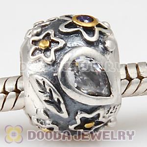 European Style Silver Beads with Dew Drops White Stone