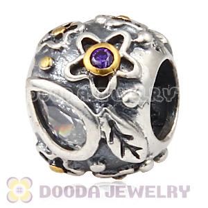 European Style Silver Beads with Dew Drops White Stone