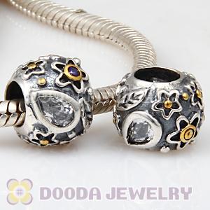 European Style Silver Beads with Dew Drops White Stone