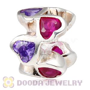 925 Sterling Silver Love Beads with Red Purple Heart Stone