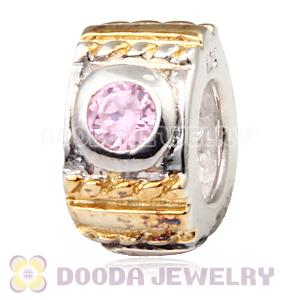 Gold Plated and Sterling Silver European Beads with Pink Stone