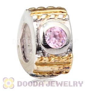 Gold Plated Sterling Silver Beads with Pink Stone