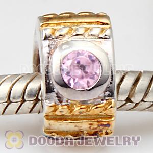 Gold Plated and Sterling Silver European Beads with Pink Stone