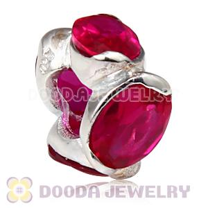 925 Sterling Silver European Style Charm Beads with Red Stone