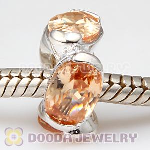925 Sterling Silver European Style Charm Beads with Champagne Stone