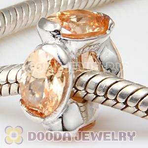 925 Sterling Silver European Style Charm Beads with Champagne Stone